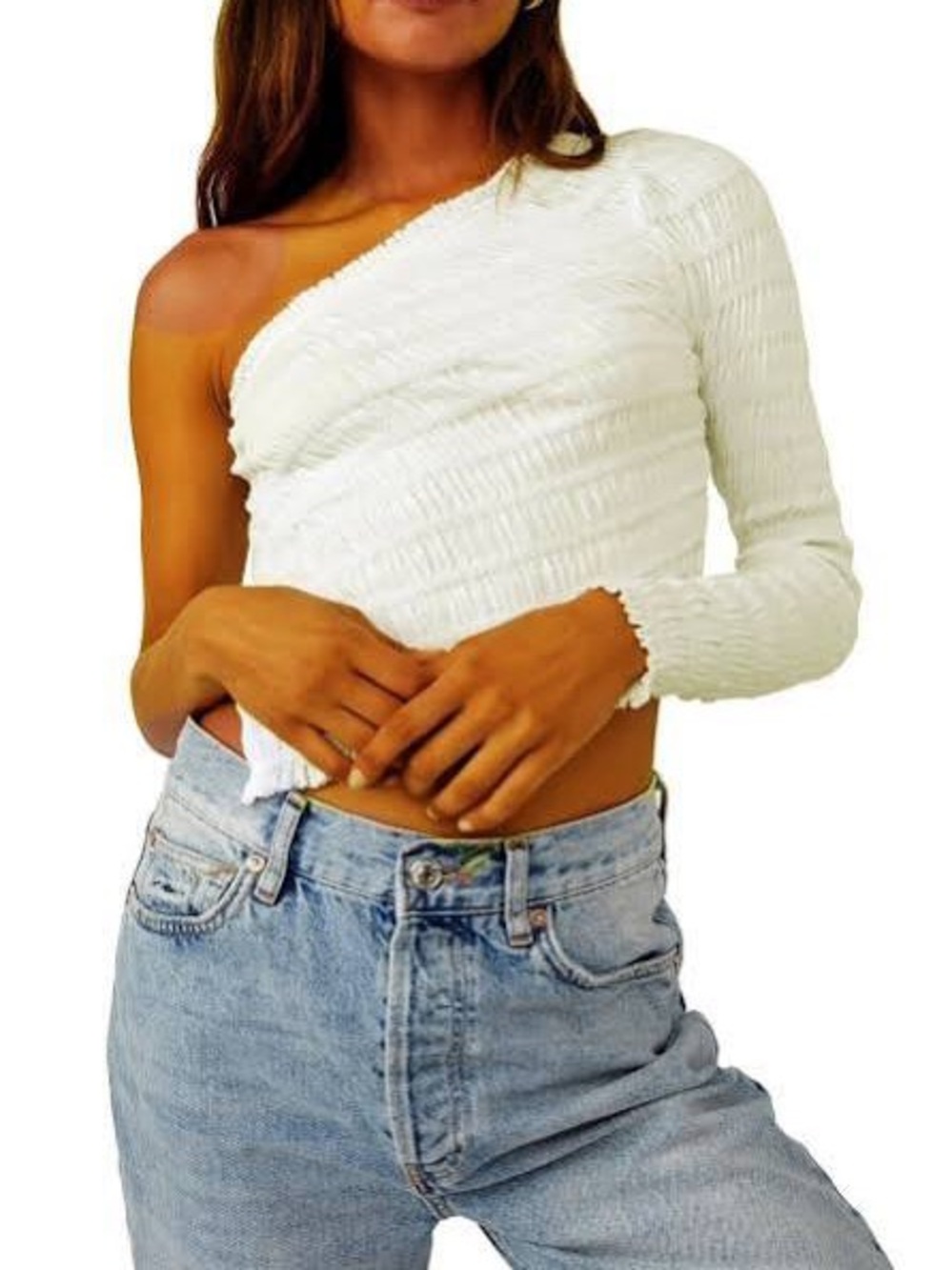 Free People Jasmine One-Shoulder Ruched Crop Top - White